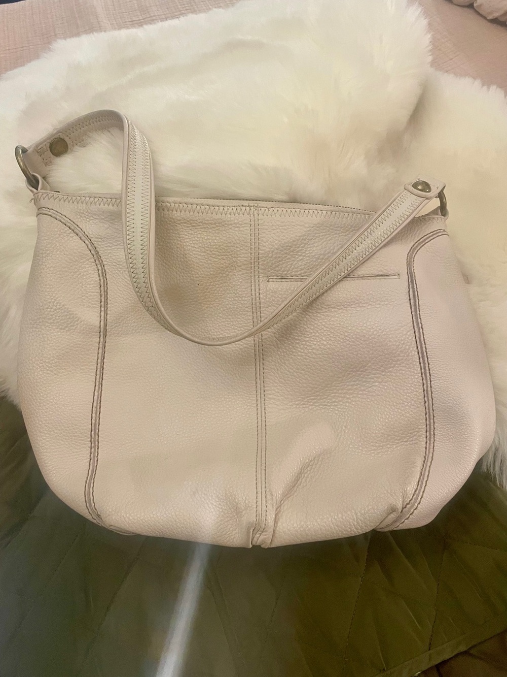 The Sak Iris Hobo Bag Ivory Pebbled Leather Purse Boho Minimalist Zip Tote - Picture 3 of 8